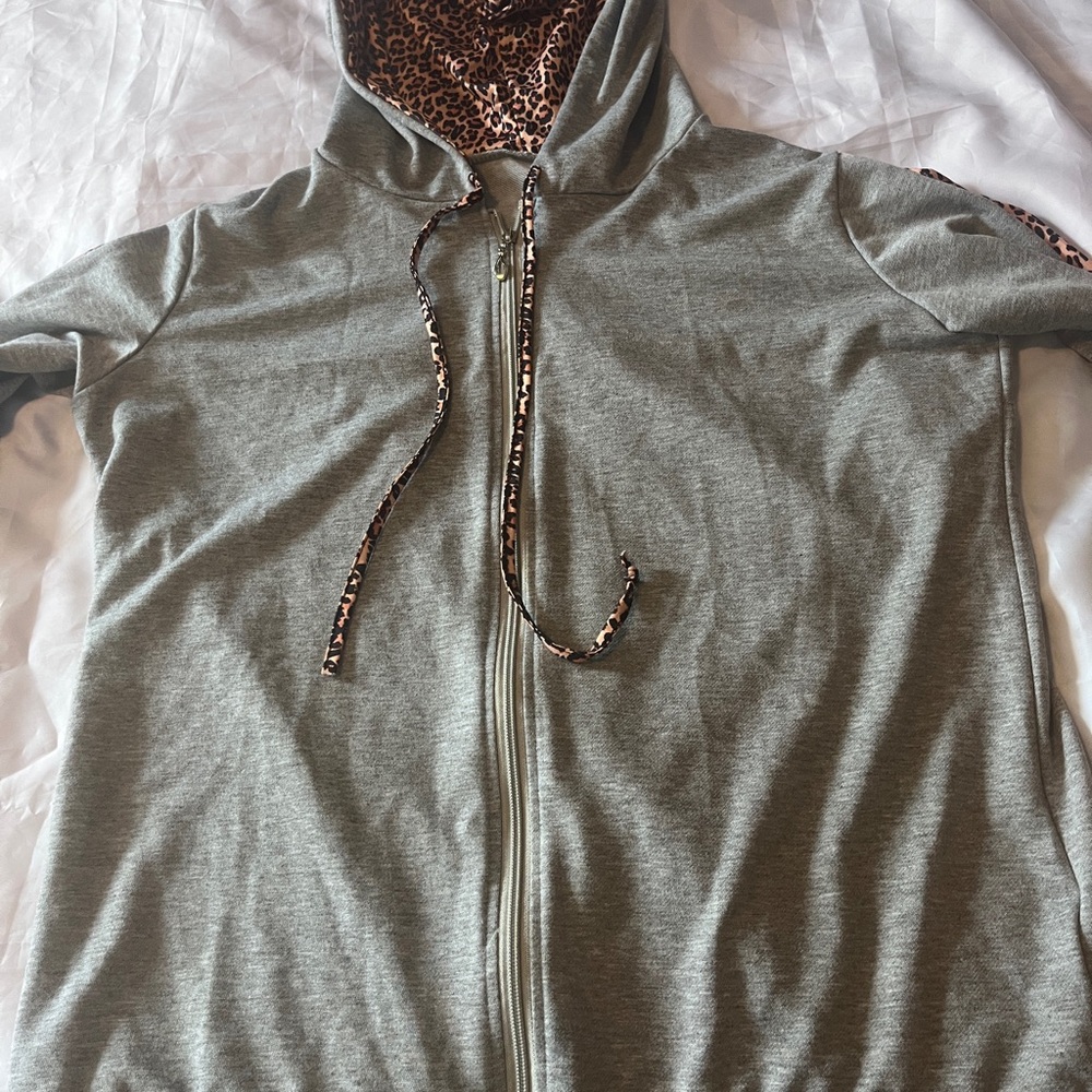 Grey Lightweight Hoodie w/Animal Print Accents